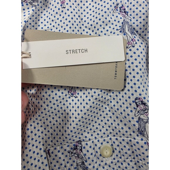 Tommy Bahama Button Up Shirt Mens XL Blue/White Hula Girl Polka Dot Stretch - Picture 5 of 8